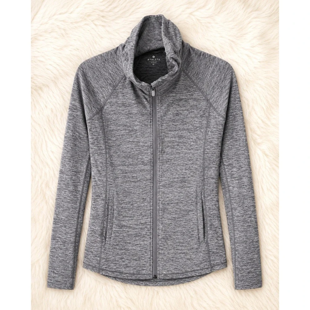 Athleta Womens Space Dye Zip Jacket XS‎ Gray Thumbhole Stretch Running Yoga Gym